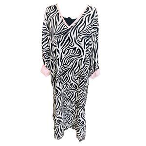 Natori Cruz Zebra Print Caftan Kimono Lounge Dress Pink Womens L Resort Wear